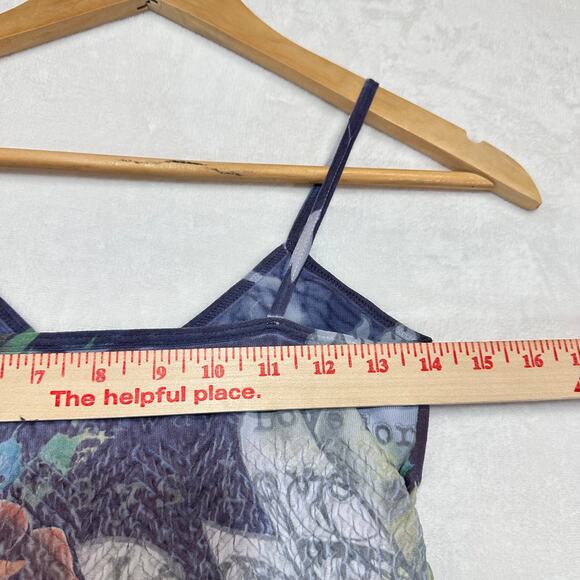 Y2K‎ Feathers Medium Blue Mini Dress Smocked Graffiti Grunge Tattoo Retro Cute - Picture 6 of 8